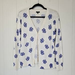 Talbots Petite Cardigan Sweater Blue White Floral Cottage Core Size XLP